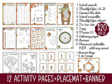 Thanksgiving Activities For Kids PRINTABLE Placemat Banner Word Search Scramble I Am Thankful For Coloring Page I Spy