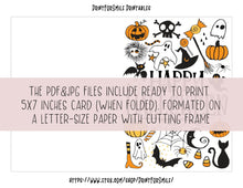 Happy Halloween Printable Card – Festive Spooky Design with Ghosts, Bats & Pumpkins | Instant Download for Party Favors And Gifts