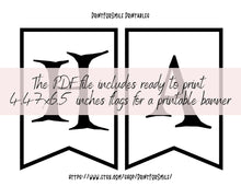 Happy Halloween Banner Printable – Minimalist Gothic Typography with Bats & Pumpkin Flags | Instant Download for Party Decor