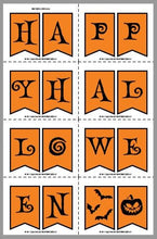 Happy Halloween Banner Printable – Orange Bunting with Gothic Typography & Spooky Icons | Instant Download for Party Decor