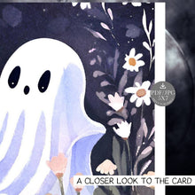 Happy Halloween Card PRINTABLE Cute Ghost With Flowers