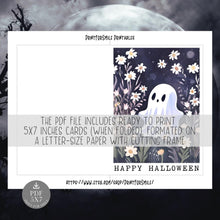 Happy Halloween Card Set PRINTABLE Cute Ghost With Flowers And Moon