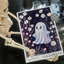 Happy Halloween Card PRINTABLE Cute Ghost With Flowers