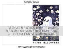Happy Halloween Card PRINTABLE Cute Ghost With Flowers