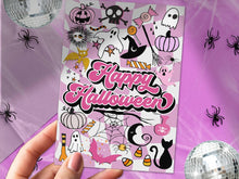 Pinkoween Happy Halloween Card PRINTABLE Groovy Retro Pink Cute Gift