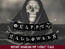 Happy Halloween Banner PRINTABLE – Gothic Typography with Pumpkin & Bat Flags | Instant Download for Party Decor and Fall Events