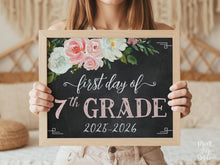 Floral First Day Of 7th Grade Sign PRINTABLE Girl Chalkboard Back To School Sign Photo Prop