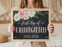 Floral First Day Of Kindergarten Sign Girl PRINTABLE Chalkboard Back To School Sign Photo Prop
