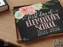 Floral First Day Of Elementary School Sign Girl PRINTABLE Chalkboard Back To School Sign Photo Prop