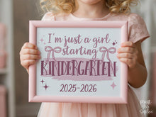 Girl First Day Of Kindergarten Sign, PRINTABLE Back To School Sign, Cute Coquette Bow Pink Y2K Photo Prop, Balletcore Aesthetic