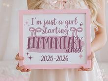Girl First Day Of Elementary School Sign, PRINTABLE Back To School Sign, Cute Coquette Bow Pink Y2K Photo Prop, Balletcore Aesthetic