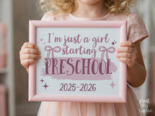 Girl First Day Of Preschool Sign, PRINTABLE Back To School Sign, Cute Coquette Bow Pink Y2K Photo Prop, Balletcore Aesthetic