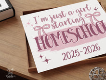 Girl First Day Of Homeschool Sign, PRINTABLE Back To School Sign, Cute Coquette Bow Pink Y2K Photo Prop, Balletcore Aesthetic