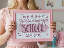Girl First Day Of School Sign, PRINTABLE Back To School Sign, Cute Coquette Bow Pink Y2K Photo Prop, Balletcore Aesthetic