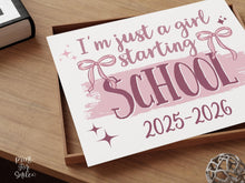 Girl First Day Of School Sign, PRINTABLE Back To School Sign, Cute Coquette Bow Pink Y2K Photo Prop, Balletcore Aesthetic