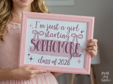 Girl First Day Of Sophomore Year Sign PRINTABLE Back To School Sign Cute Coquette Bow Pink Y2K Photo Prop Balletcore Aesthetic Class Of 2028