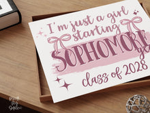 Girl First Day Of Sophomore Year Sign PRINTABLE Back To School Sign Cute Coquette Bow Pink Y2K Photo Prop Balletcore Aesthetic Class Of 2028