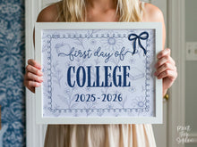 First Day Of College Sign, Toile, PRINTABLE Back To School Sign, Photo Prop, Instant Download, Cute Bow, Whimsical, Elegant Sign
