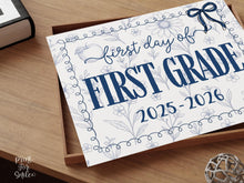 First Day Of First Grade Sign, Toile, PRINTABLE, 1st Grade Back To School Sign, Photo Prop, Instant Download, Elegant Whimsical, Cute Bow