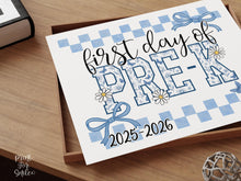 First Day Of Pre-K Sign Toile PRINTABLE, PreK Sign, Gingham School Sign, Photo Prop, Daisy Cute Elegant Coquette Whimsical