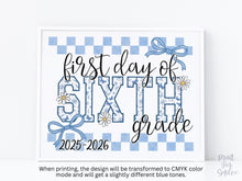 First Day Of 6th Grade Sign Toile PRINTABLE, Sixth Grade Sign, Gingham School Sign, Photo Prop, Daisy Cute Elegant Coquette Whimsical
