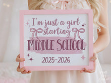 Girl First Day Of Middle School Sign, PRINTABLE Back To School Sign, Cute Coquette Bow Pink Y2K Photo Prop, Balletcore Aesthetic