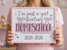 Girl First Day Of Homeschool Sign, PRINTABLE Back To School Sign, Cute Coquette Bow Pink Y2K Photo Prop, Balletcore Aesthetic