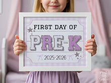 Glitter First Day Of Pre-K Sign, PRINTABLE Back To School Sign, Whimsical Bold Modern Elegant Girl Photo Prop