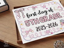 Cute First Day Of 5th Grade Sign PRINTABLE Fifth Grade School Sign Photo Prop Instant Download Pastel Coquette Bow Girly Whimsical Modern