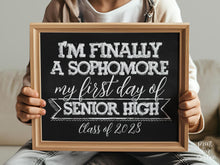 First Day Of Senior High Sophomore Year Sign, 10th Grade Sign, PRINTABLE Tenth Grade, Class Of 2028 Chalkboard