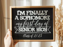 First Day Of Senior High Sophomore Year Sign, 10th Grade Sign, PRINTABLE Tenth Grade, Class Of 2028 Chalkboard