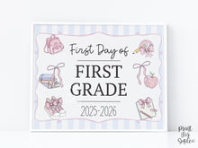Pastel First Day Of 1st Grade Sign PRINTABLE First Grade School Sign Cute Photo Prop Instant Download Coquette Bow Girly Whimsical Modern