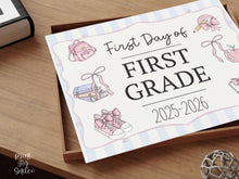 Pastel First Day Of 1st Grade Sign PRINTABLE First Grade School Sign Cute Photo Prop Instant Download Coquette Bow Girly Whimsical Modern
