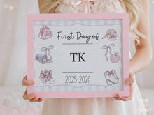 Pastel First Day Of TK Sign PRINTABLE School Sign Photo Prop, Cute Instant Download, Coquette Bow Girly Whimsical Soft Colors, Modern