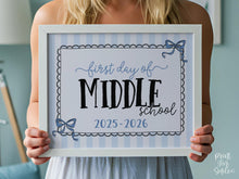 Coquette First Day Of Middle School Sign PRINTABLE Back To School Sign, Photo Prop, Instant Download, Cute Bow, Whimsical, Elegant Sign Lace