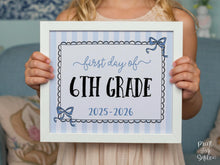 Coquette First Day Of Sixth Grade Sign PRINTABLE, 6th Grade Back To School Sign, Photo Prop, Instant Download, Elegant Whimsical Lace