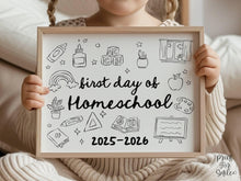 First Day of Homeschool Sign PRINTABLE, Cute Back to School Sign, Hand Drawn Illustrated Whimsical Modern Photo Prop, Instant Download JPG