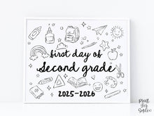 First Day of Second Grade Sign PRINTABLE, Cute Back to School Sign, Hand Drawn Illustrated Whimsical Modern Photo Prop, 2nd Grade Sign JPG
