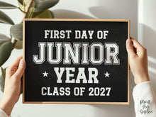 First Day Of Junior Year Sign Boy PRINTABLE Chalkboard Sports Style, High School Sign, Bold Simple Minimalist Modern
