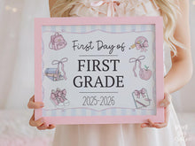 Pastel First Day Of 1st Grade Sign PRINTABLE First Grade School Sign Cute Photo Prop Instant Download Coquette Bow Girly Whimsical Modern