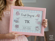 Pastel First Day Of TK Sign PRINTABLE School Sign Photo Prop, Cute Instant Download, Coquette Bow Girly Whimsical Soft Colors, Modern