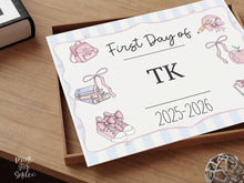 Pastel First Day Of TK Sign PRINTABLE School Sign Photo Prop, Cute Instant Download, Coquette Bow Girly Whimsical Soft Colors, Modern