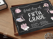 Pastel First Day Of 5th Grade Sign PRINTABLE Fifth Grade School Sign Photo Prop Chalkboard Cute Coquette Bow Girly Whimsical Modern