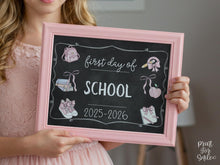 Pastel First Day Of School Sign PRINTABLE Photo Prop, Cute Chalkboard, Coquette Bow Girly Whimsical Soft Colors Modern