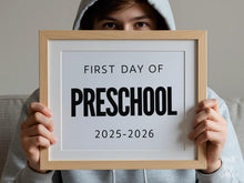 Bold First Day Of Preschool Sign PRINTABLE Minimalist Back To School Sign, Photo Prop Simple, Clean Classic Modern