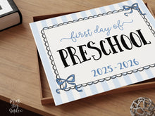Coquette First Day Of Preschool Sign PRINTABLE Back To School Sign, Photo Prop, Instant Download, Cute Bow, Whimsical, Elegant Sign Lace