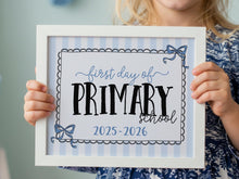 Coquette First Day Of Primary School Sign PRINTABLE Back To School Sign, Photo Prop, Cute Bow, Whimsical, Elegant Sign Lace