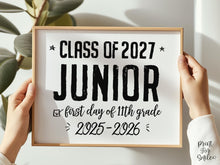 Printable First Day Of Junior Year Sign, 11th Grade School Sign, Class Of 2027, High School Sign, Modern