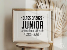 Printable First Day Of Junior Year Sign, 11th Grade School Sign, Class Of 2027, High School Sign, Modern
