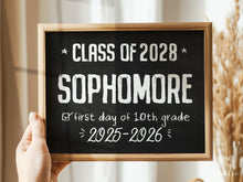 Printable First Day Of Sophomore Year Sign Chalkboard School Sign, Class Of 2028, High School Sign, Modern, Rustic